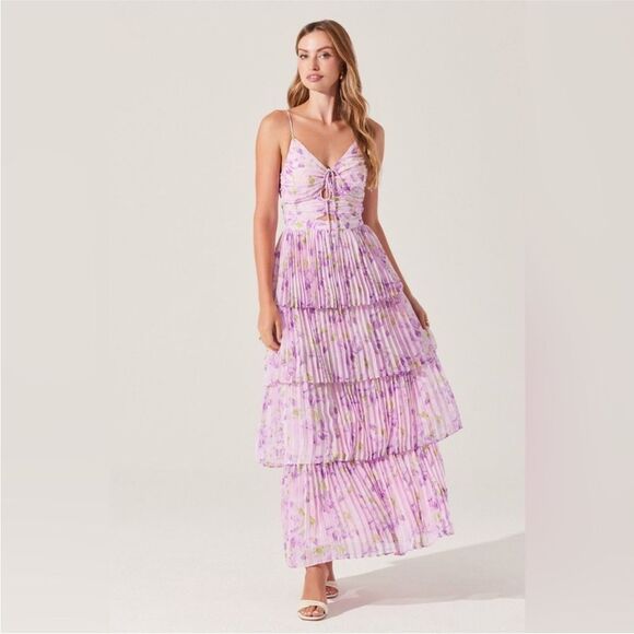 New ASTR Lavender Tier Ruffle Floral Maxi Dress Revolve - Picture 5 of 7